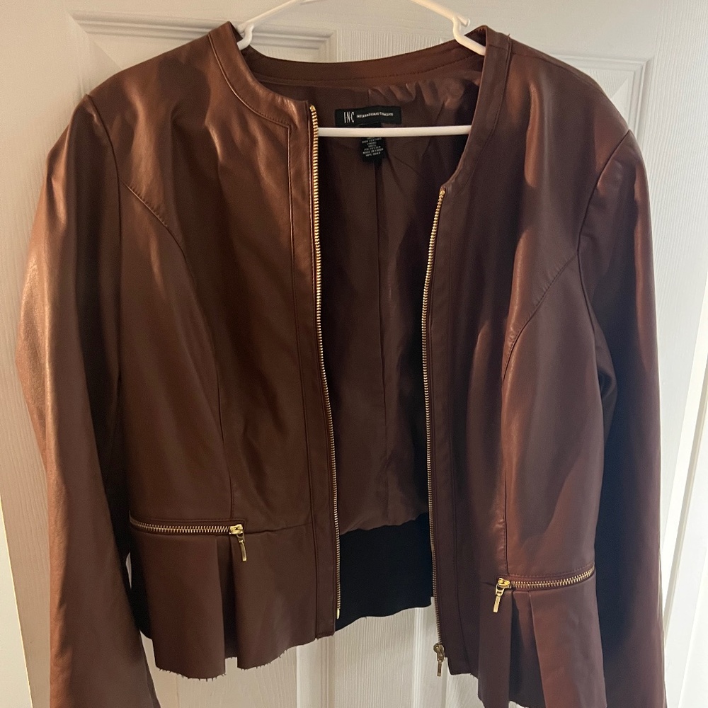 Brown leather INC peplum jacket